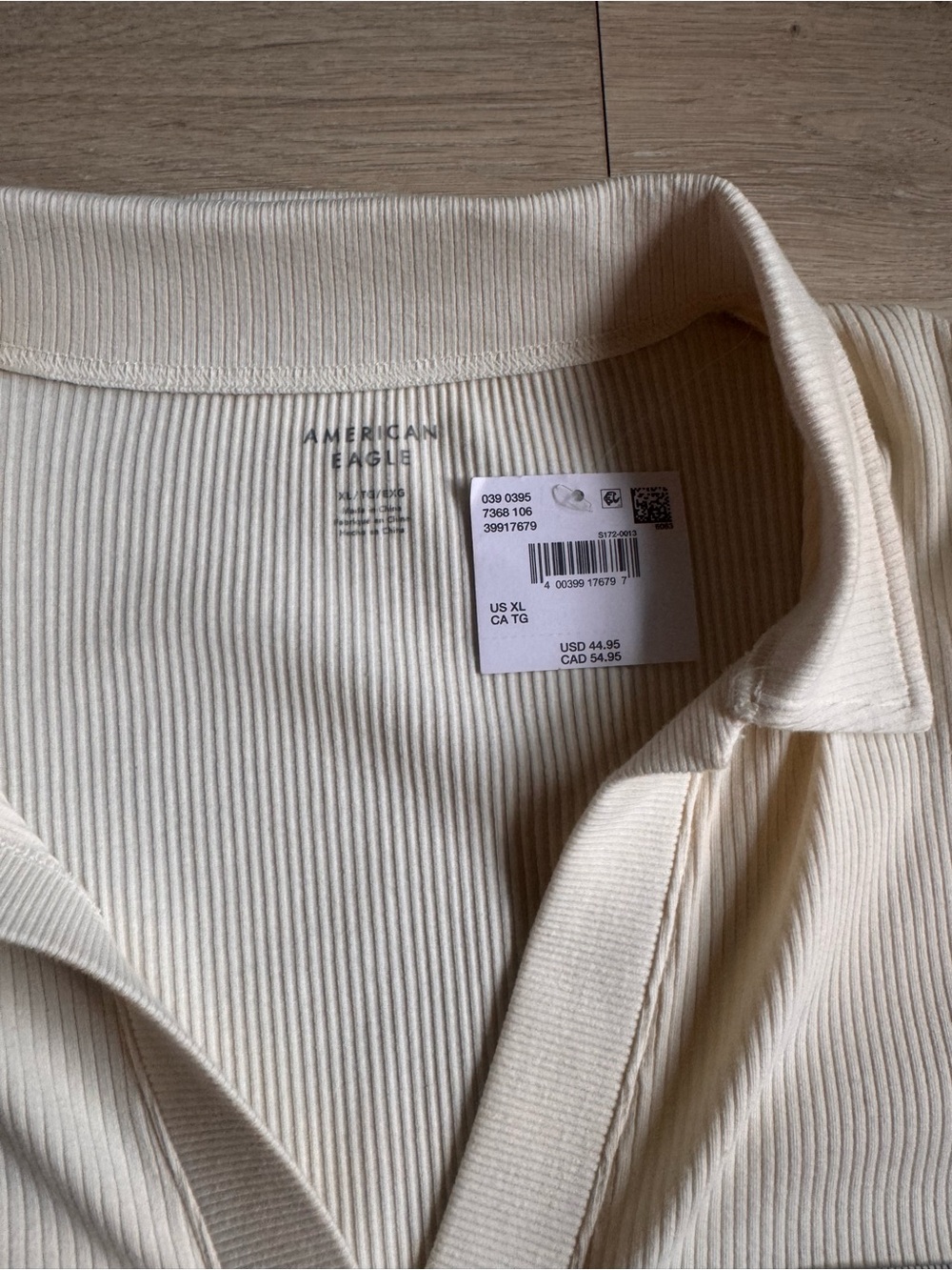 NWT American Eagle Outfitters Ribbed Collared Long Sleeve Top in Off-White XL - Picture 6 of 10